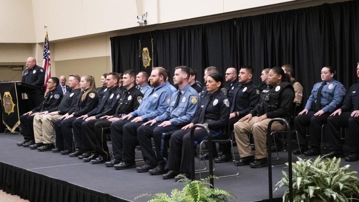 Chief Courtney Prewitt of the Garden City Police Department speaks to KLETC's 291st graduation class