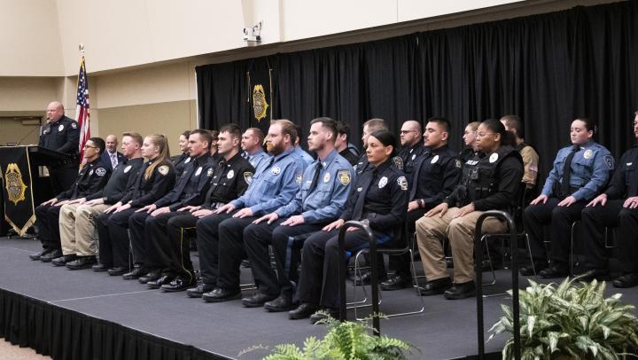 Chief Courtney Prewitt of the Garden City Police Department speaks to KLETC's 291st graduation class