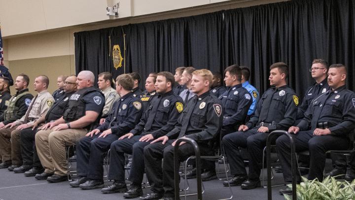 Chief Rick Lockhart of the Lawrence Police Department addresses the 292nd basic training class