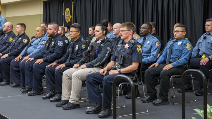 Chief Karl Oakman of the Kansas City, Kansas Police Department, speaks to the graduating class.